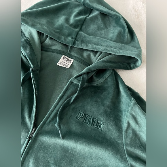 PINK Everyday Lounge Velour Perfect Full Zip Sweatshirt Green - Picture 2 of 4